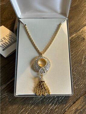 Vintage Nolan Miller Swarovski Crystal Tassel Pendant Necklace New In Box